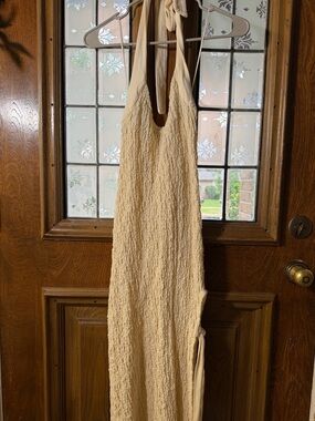 Free People Cream Textured Halter Maxi Dress